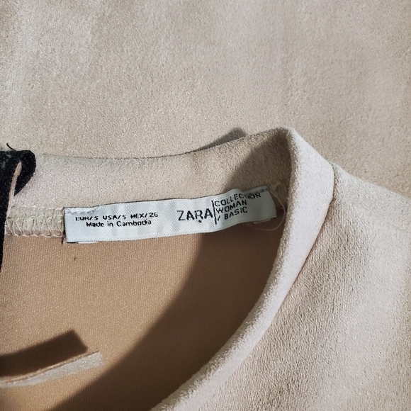 Zara Light Beige Faux Suede S/S Shirt Backside Exposed Center Zip Close Small - Picture 10 of 10